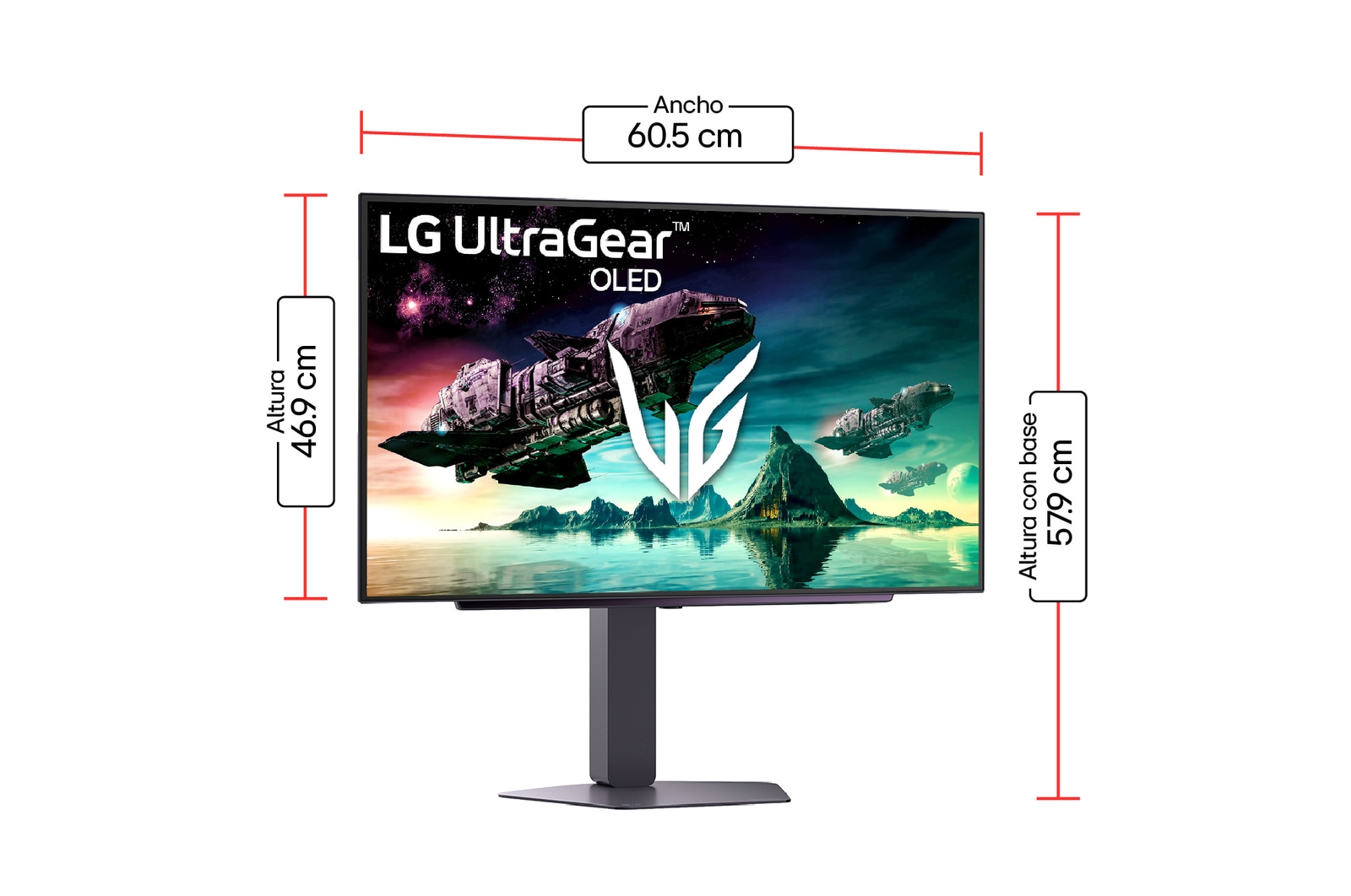 Imagen con dimenciones Monitor LG UltraGear  27GX704A-B